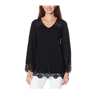 NWOT Colleen Lopez Long Bell Sleeve Lace Inset Top Size XS
